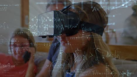 chica con un auricular de realidad virtual