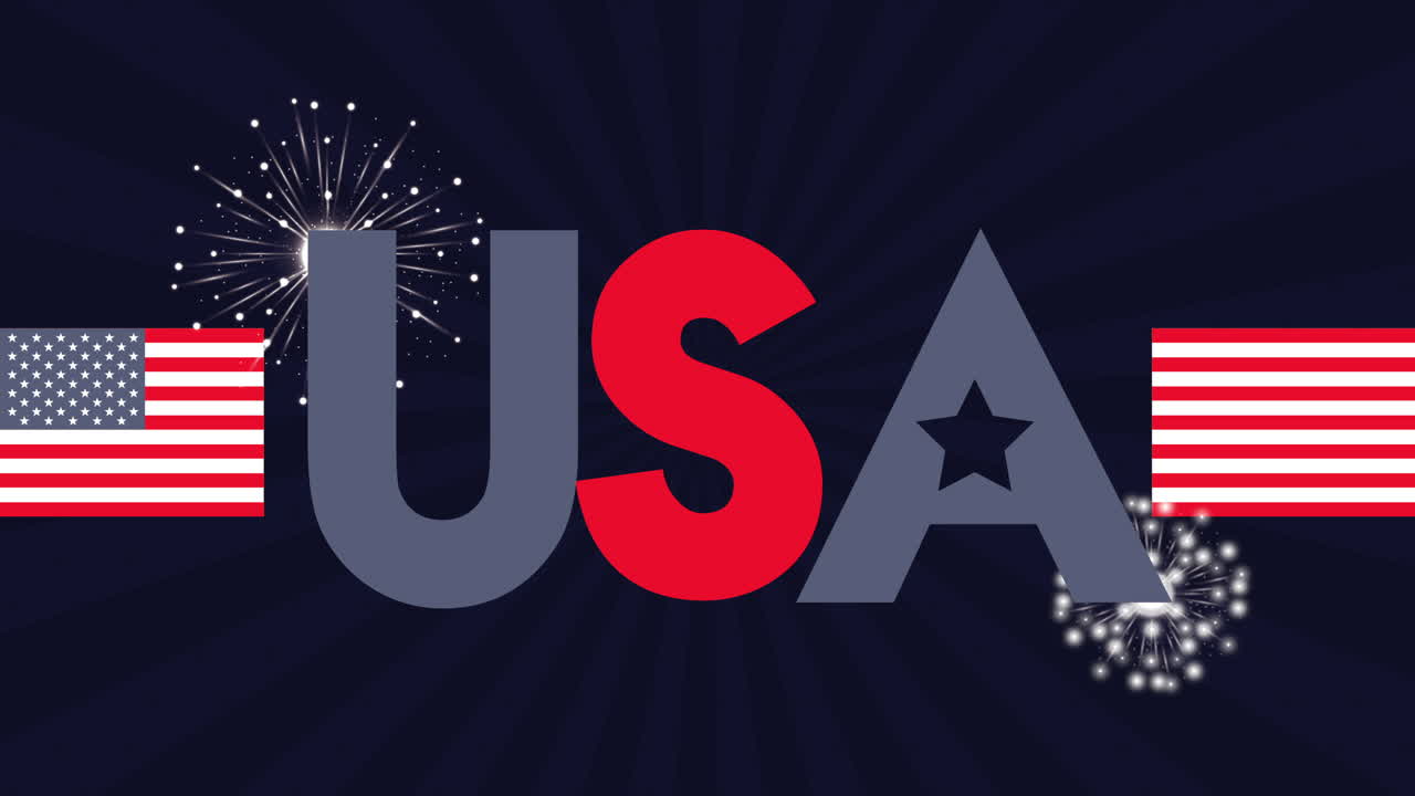 bandiere degli stati uniti d'america e animazione di parole