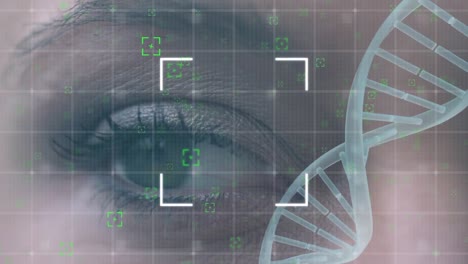 Drehender-DNA-Strang-Mit-Auge-Im-Hintergrund