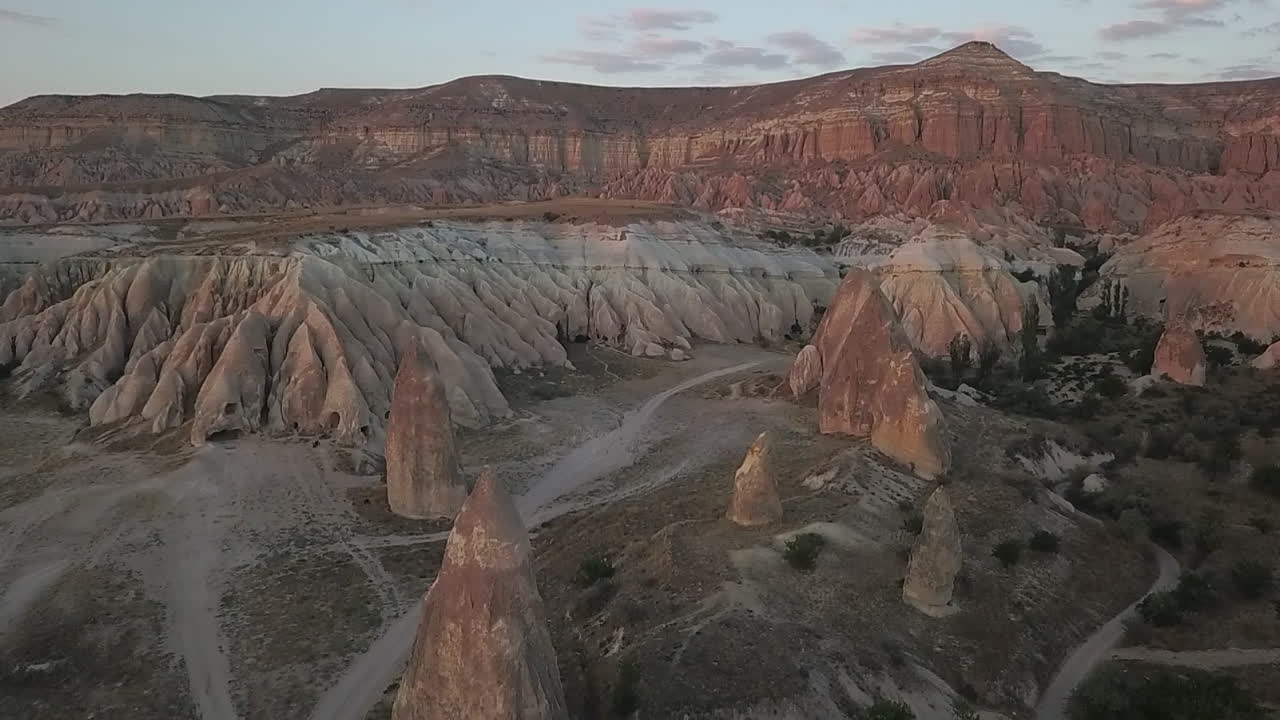 Colorful layers of ancient eroded soil visible in Cappadocia flight