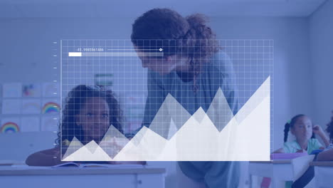 Animación-De-Datos-De-Procesamiento-De-Gráficos-Sobre-Diversas-Maestras-Y-Alumnas-Hablando-En-El-Aula