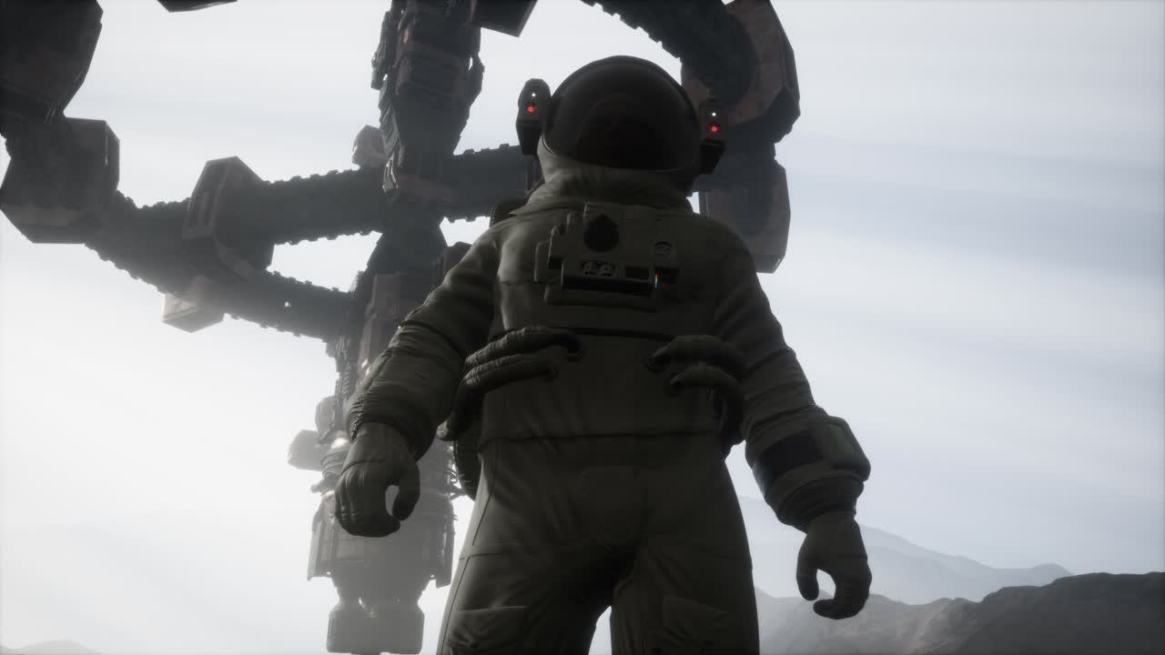 astronauta en otro planeta con polvo y niebla