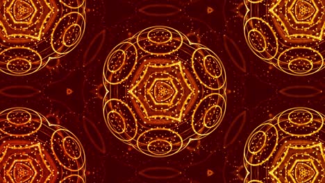 abstraction of microworld of nanotechnology. 4k looped sci-fi 3d background with glow gold particles form lines, surfaces, pattern, complex symmetrical kaleidoscopic structures. 21