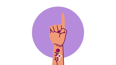 female hand with flower tattoo and pointing finger