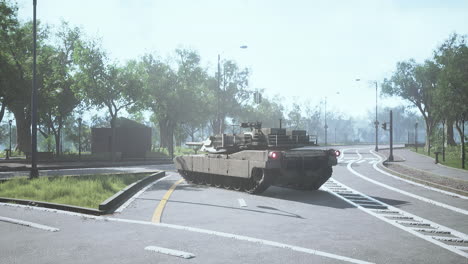 armored tank in big city