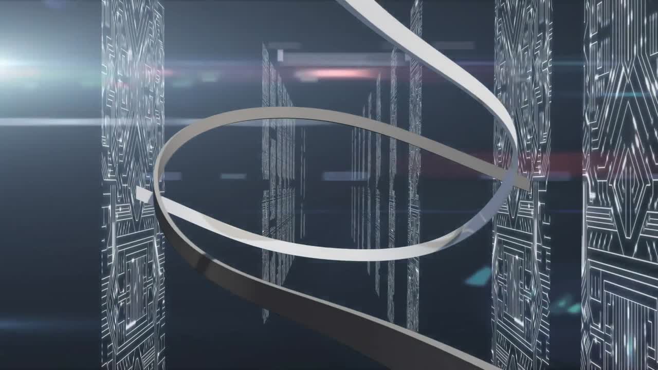 Animation of ribbons with computer processors in background