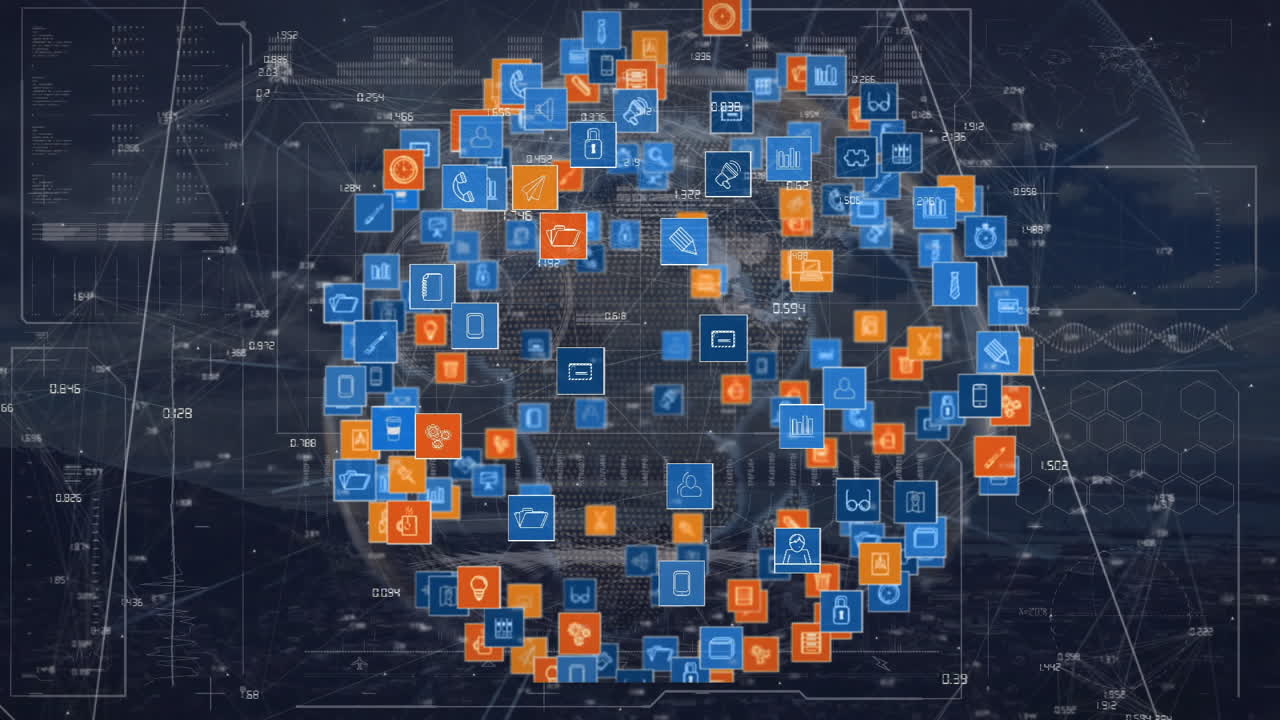 animación del globo con conexiones e iconos digitales
