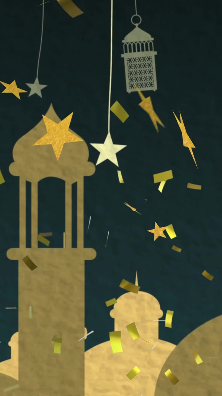 Animazione di luci su lanterne, lune e una moschea