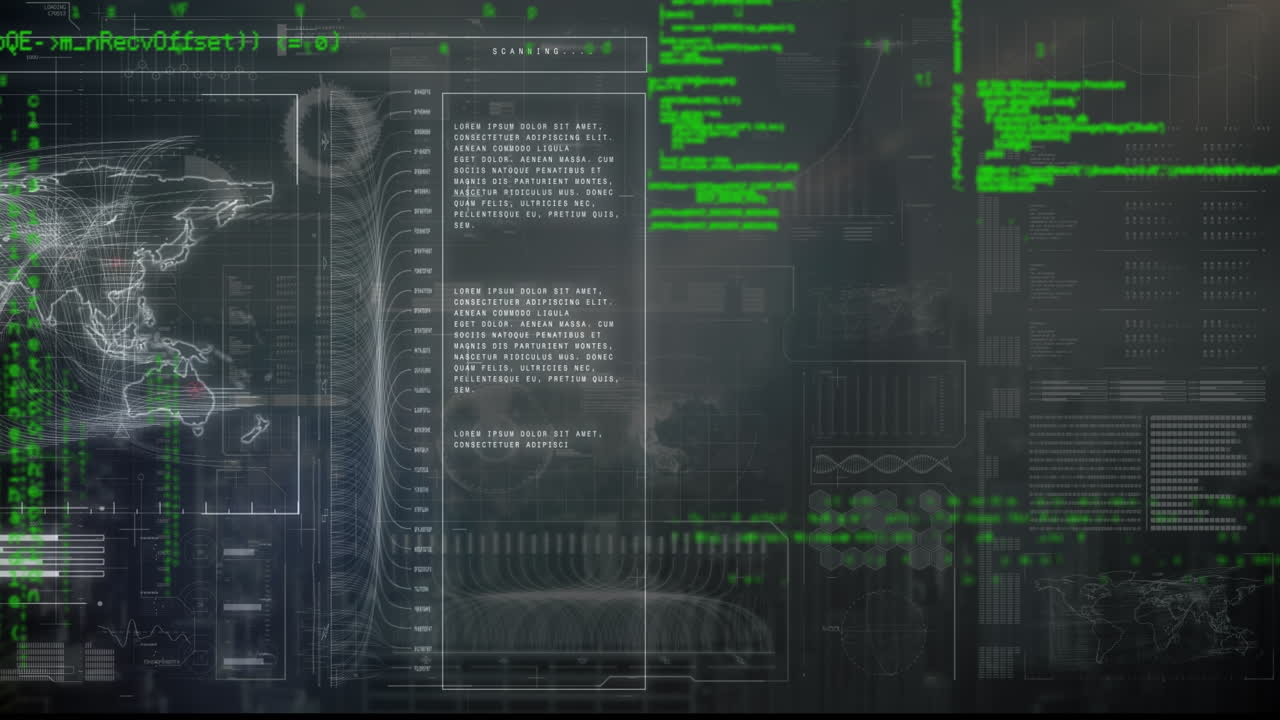Animation of interface with world map and processing data
