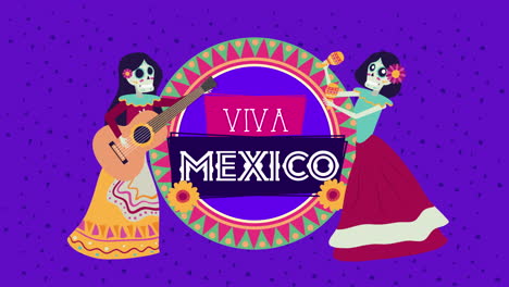 viva mexico animation with catrina skulls playing instruments