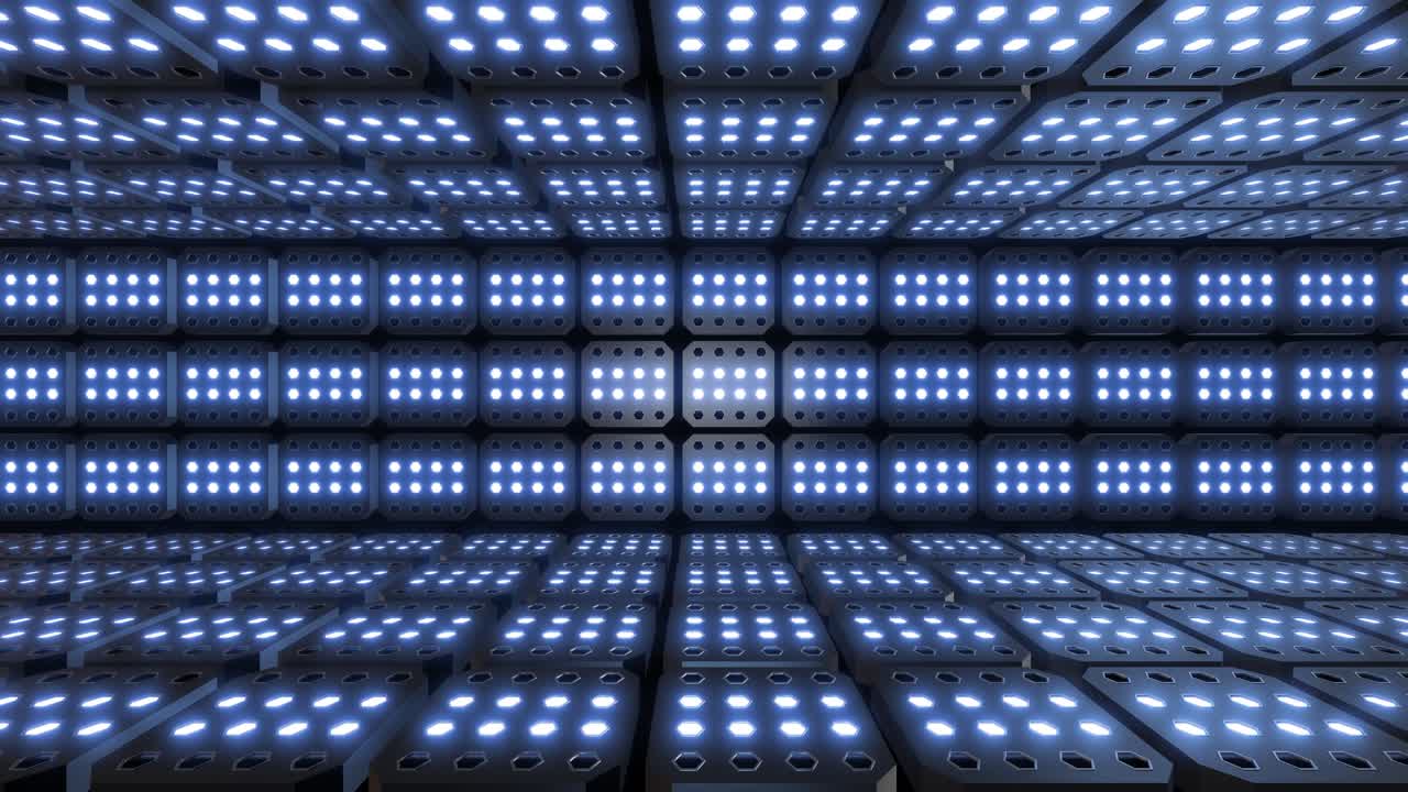 Stanza futuristica con pannelli luminosi a LED