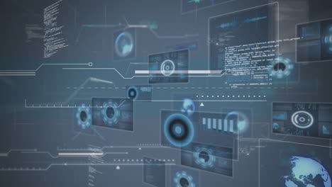 animación de iconos digitales y procesamiento de datos en la interfaz