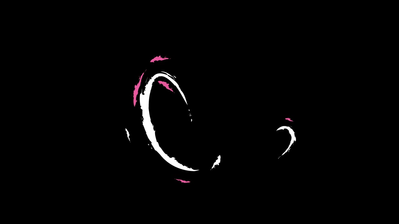 Animated White and Pink Brush Stroke Swirls on Black Background
