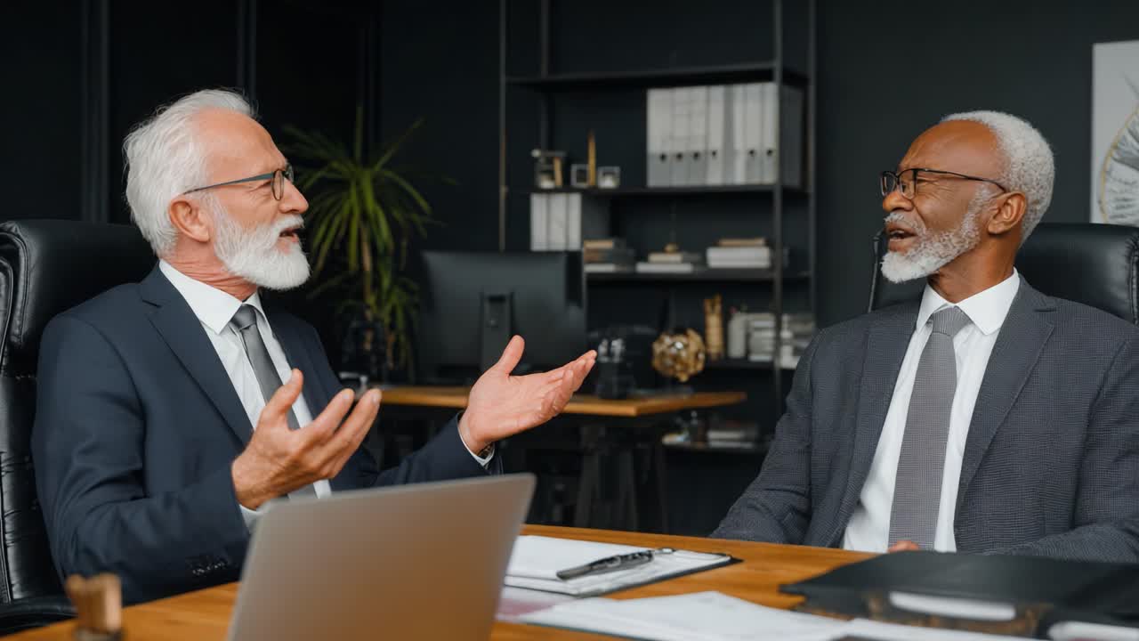 Two Business Professionals Engaged in a Serious Discussion in a Modern Office Setting, Capturing a Moment of Collaboration and Strategy Development