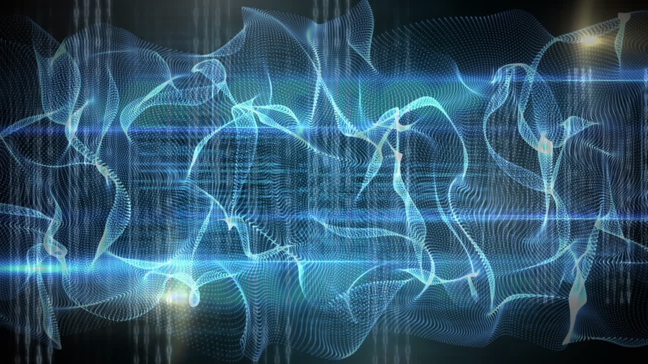 animación de formas y rastros de luz sobre procesamiento de datos en fondo negro