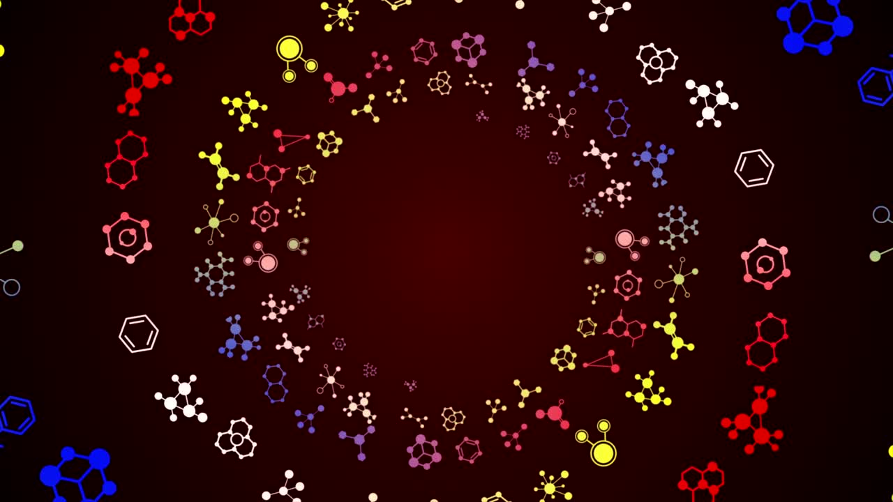 animación de química, fondo, renderización, bucle, con el canal alfa