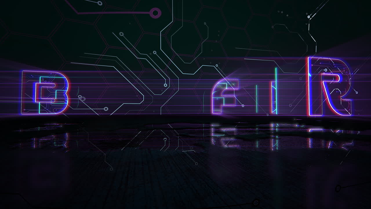 애니메이션 소개 텍스트 블랙 프라이데이 및 컴퓨터 칩과 네온 불빛이 있는 사이버펑크 애니메이션 배경 1