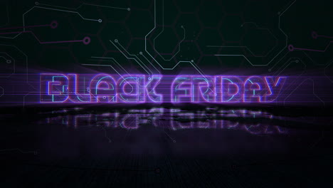 texto de introducción de animación viernes negro y fondo de animación cyberpunk con chip de computadora y luces de neón 1