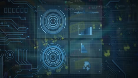 animation of scopes scanning and data processing over cables in computer server