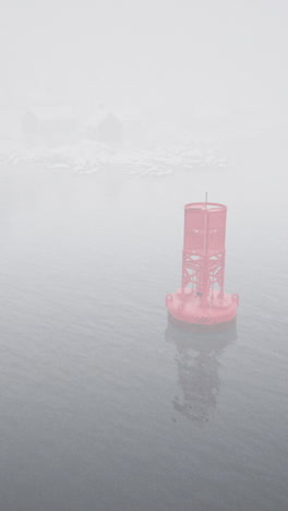 a red buoy in the fog