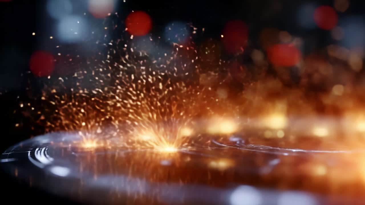 An Enigmatic Display of Fiery Sparks and Vibrant Particles Captured in Two Frames, Showcasing the Dynamic Interaction of Light and Movement, Creating an Immersive Visual Experience Full of Energy