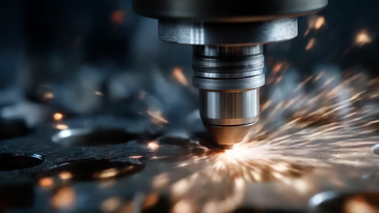 Captivating Sparks Emanating from a Precision Metal Cutting Process, Highlighting the Intricate Dynamics of Modern Engineering and Manufacturing Techniques
