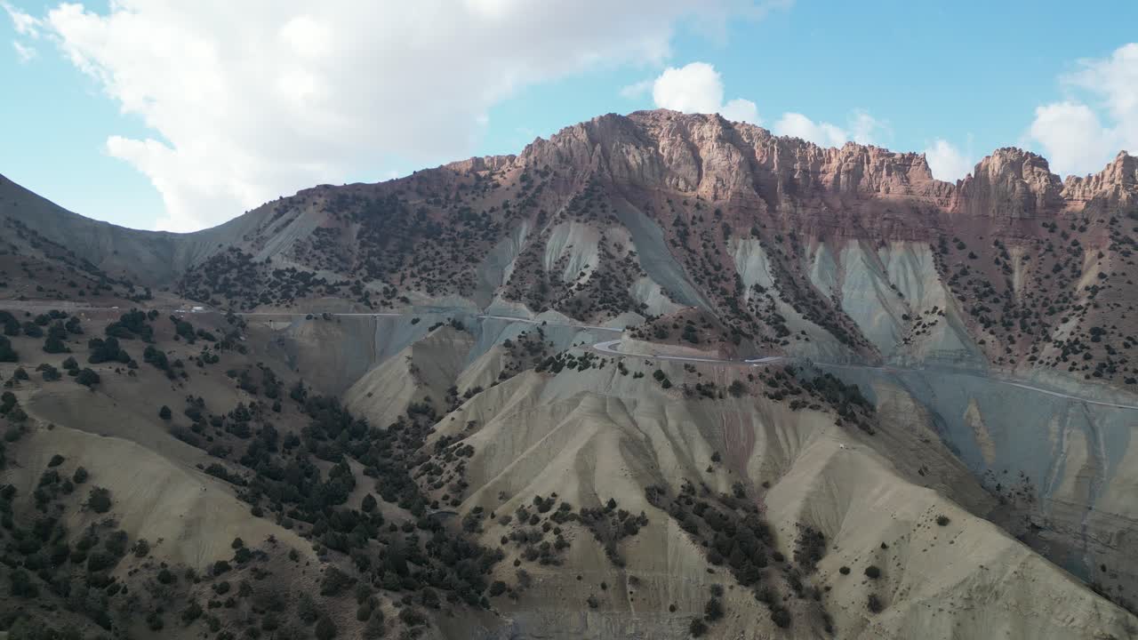 Siah Koh mountains Afghanistan Drone Aerial flight over wilderness and arid, remote barren desert ridges, Badghis