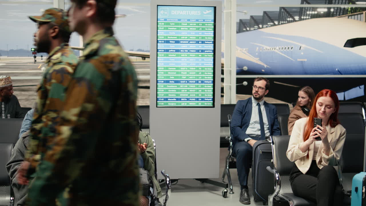 Donne che scattano foto con il telefono, curiose della presenza di truppe dell'esercito in aeroporto