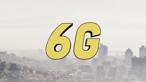 animación de texto 6g sobre el paisaje urbano