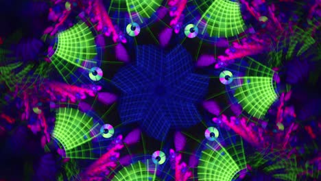 fondo fractal de caleidoscopio abstracto - disco de neón cibernético - cósmico de bucle sin fisuras, viaje espiritual del portal y patrones místicos