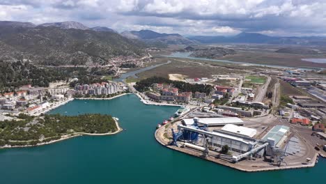 ploce harbour in ploce, croatia on a beautiful day of summer - aerial drone shot