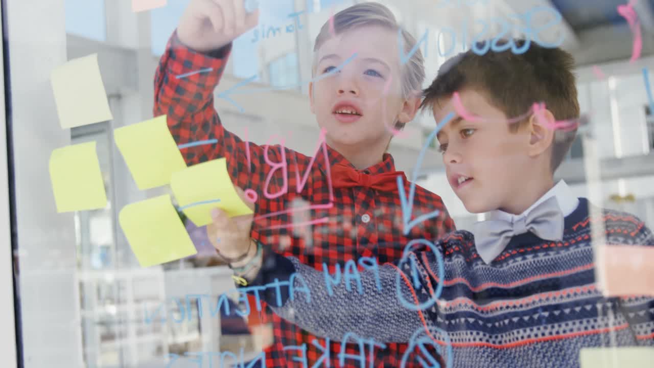 경영진의 아이들이 스틱 노트 4k에 붙여서 쓰는 모습