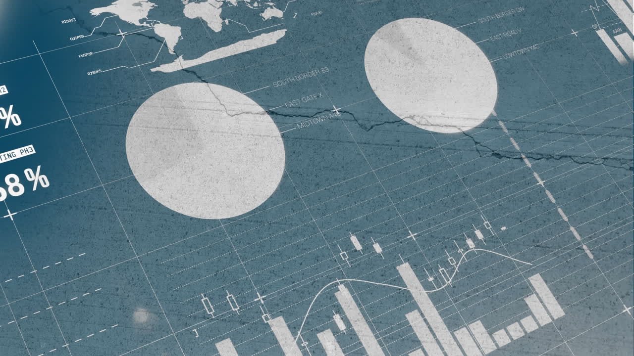 animación de la interfaz infográfica que se mueve sobre un fondo azul.