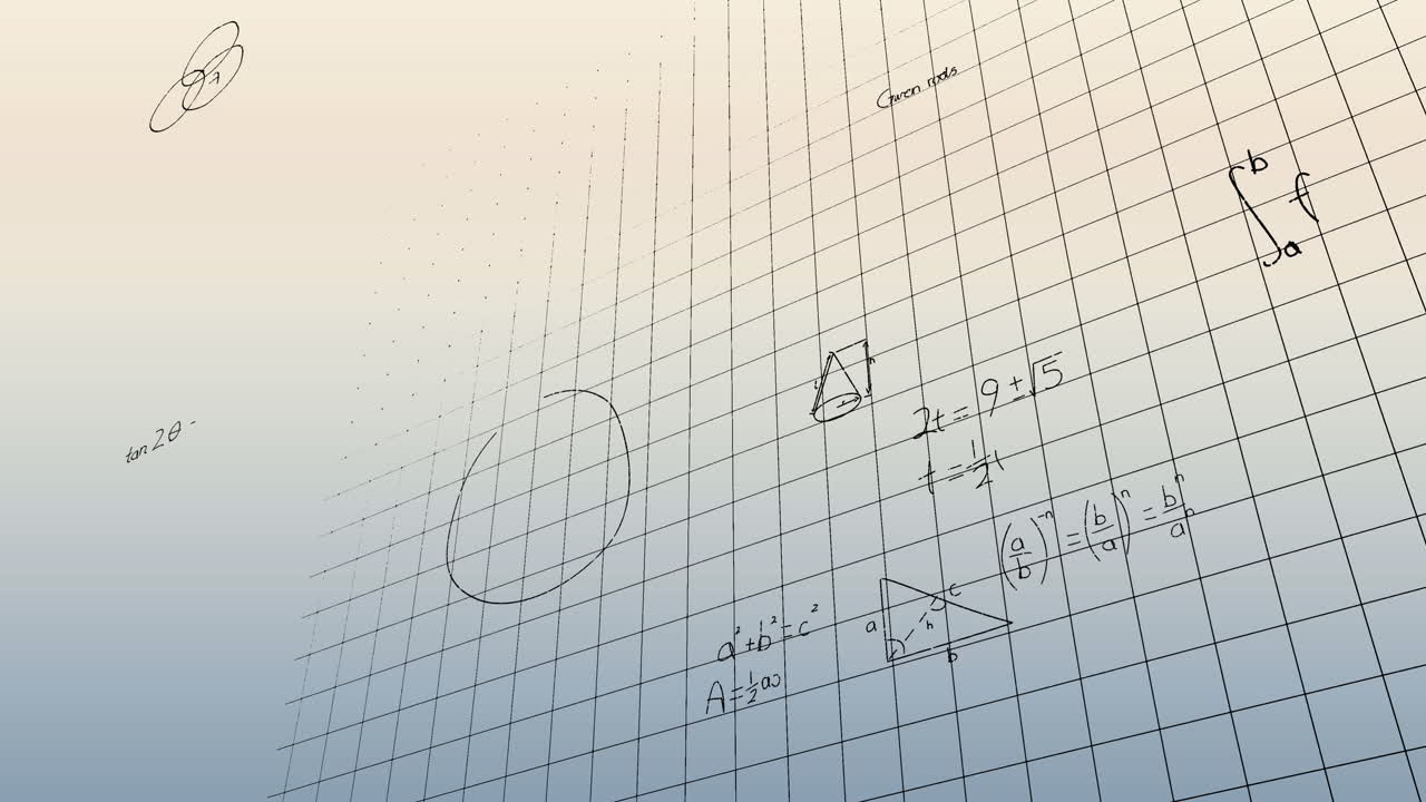 Animation of mathematical equations and formulas floating against purple gradient background
