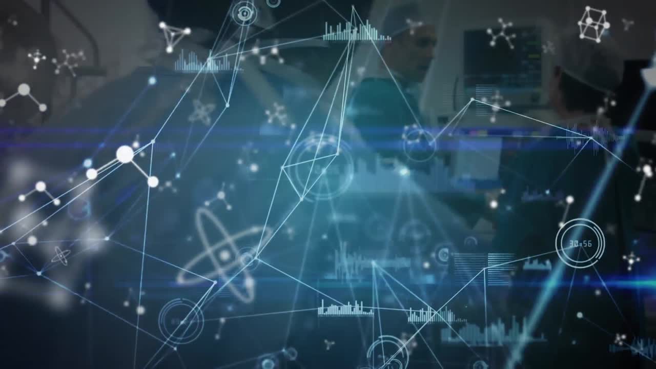 연결과 분자의 네트워크를 통해 과학 데이터 처리의 애니메이션