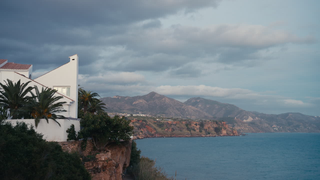 White Villa on Cliff Overlooking Mediterranean Sea and Mountains