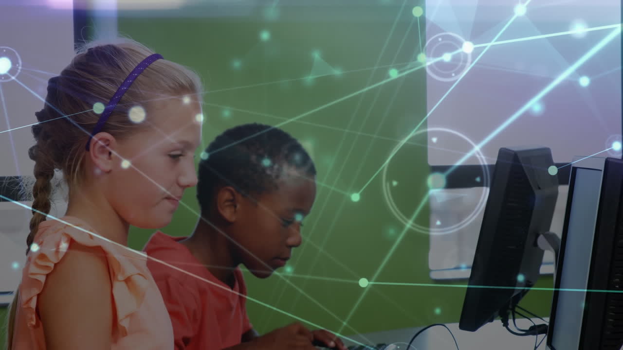 animación de la red de conexiones a través de escolares que utilizan computadoras