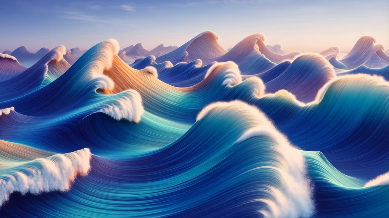 Vibrant Stylized Ocean Waves with Golden Hues