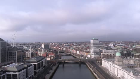 drone shot of the river liffey, dublin, ireland