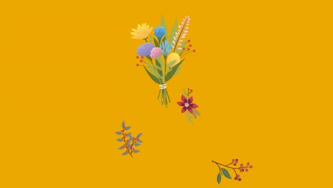 Animation-Von-Blumen,-Die-Sich-In-Hypnotischer-Bewegung-Auf-Orangefarbenem-Hintergrund-Bewegen