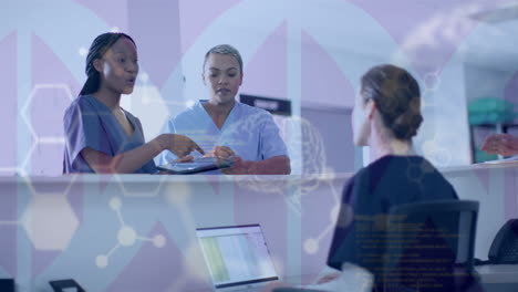 animation of dna strand and data processing over diverse doctors in hospital