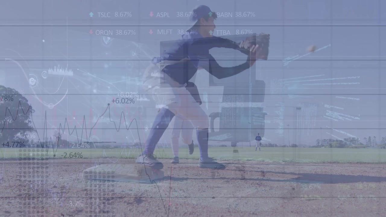 Animazione di elaborazione dati su diversi giocatori di baseball