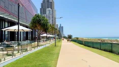 people strolling along a scenic beachside path