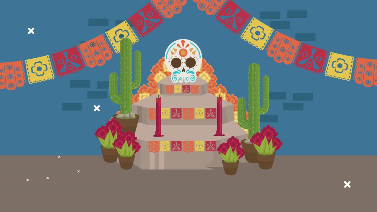 제단 에 두개골 을 놓은 죽은 사람 들 의 날 축제