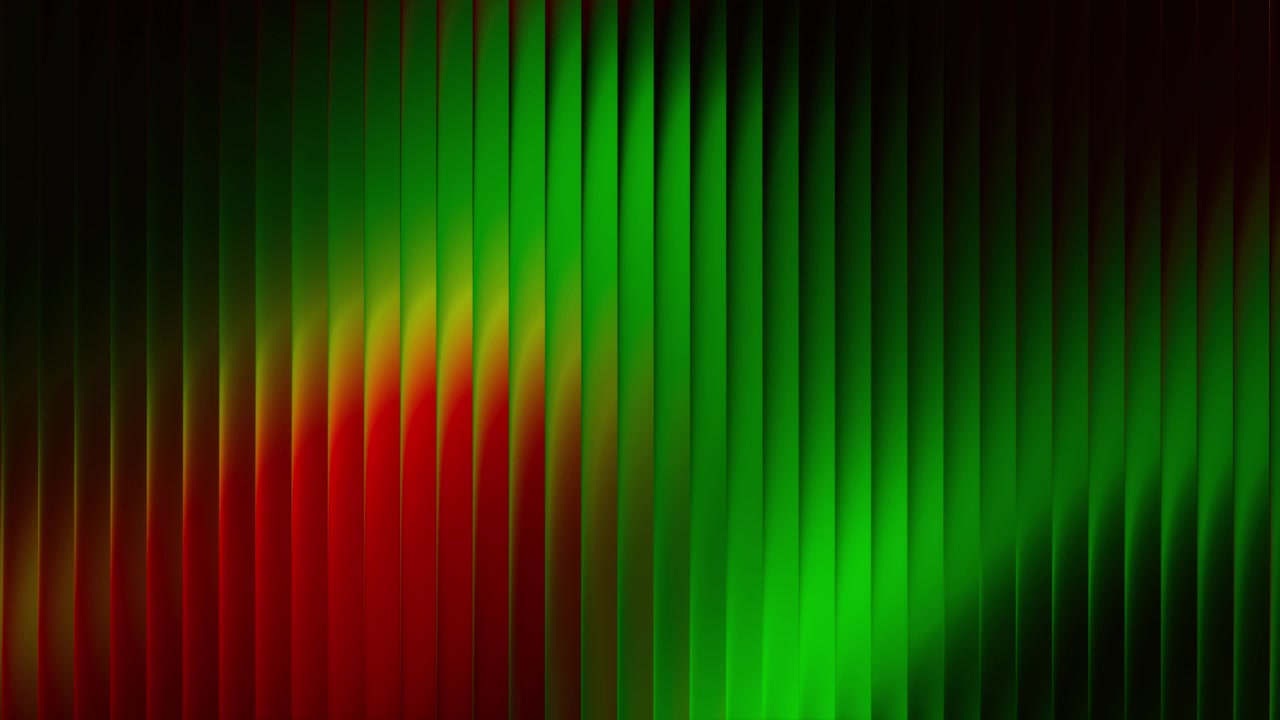 Aletas metálicas verticales abstractas con iluminación roja y verde