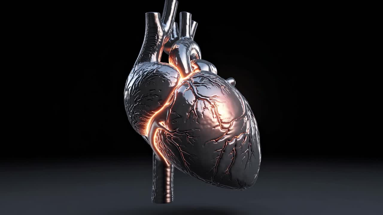 3D Rendered Glowing Metallic Heart