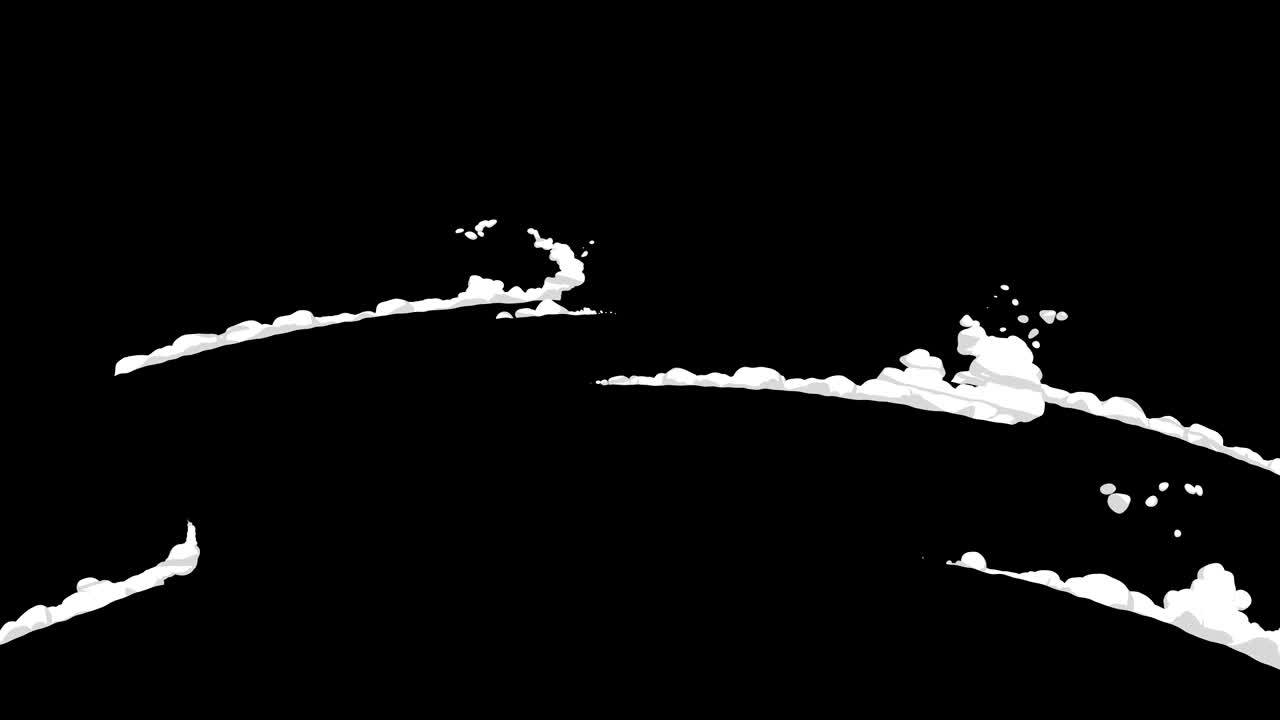 빠른 움직임에서 연기 애니메이션. 게임에 대한 애니메이션 요소. 만화 증기 구름. 루프 검은 애니메이션.