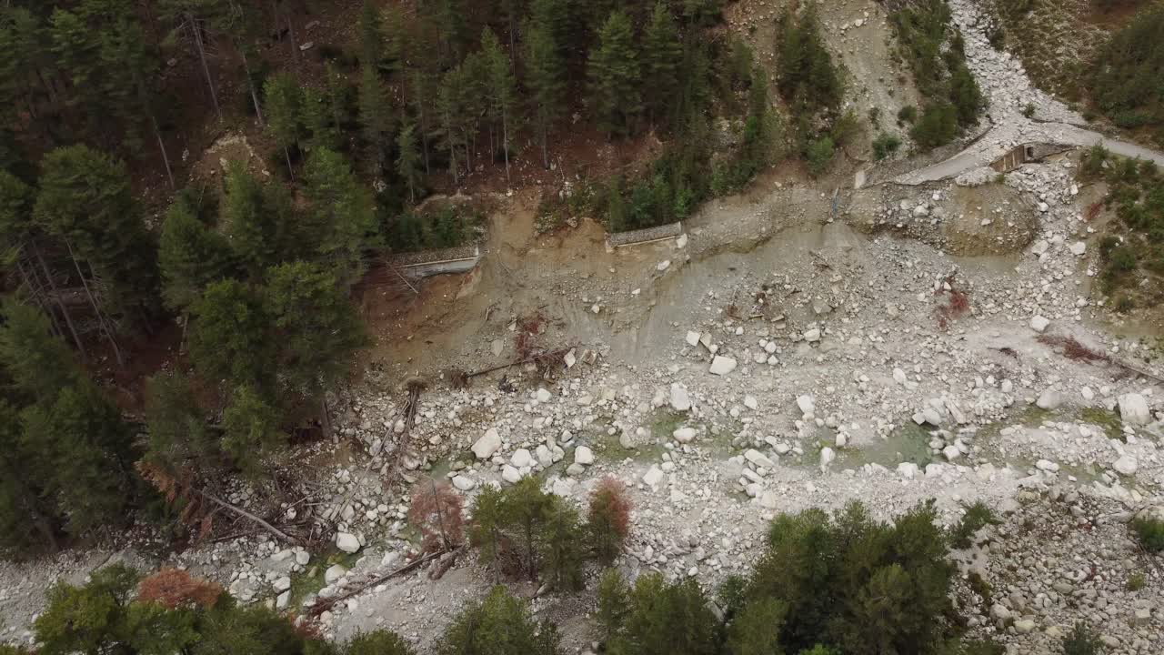 Aerial View of Landslide Damage in Mountainous Forest