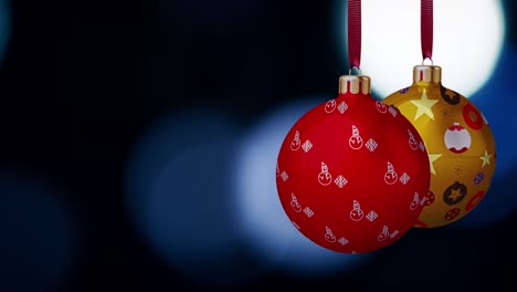 christmas ball ornaments are swinging on bokeh background loopable file