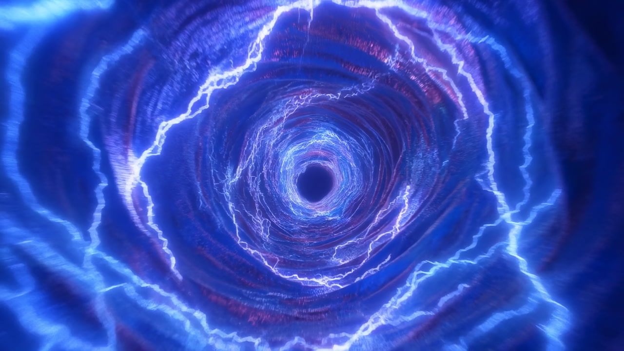 Electric Blue Lightning Vortex Opening Center, Highenergy Tunnel With Crackling Bolts And Deep Cobalt Bands,